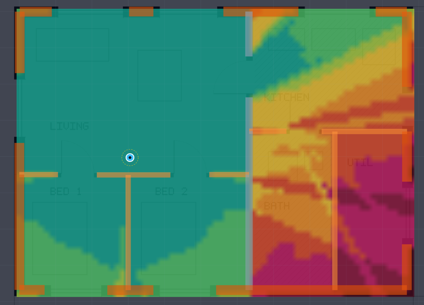 Coverage map of a two-bedroom flat