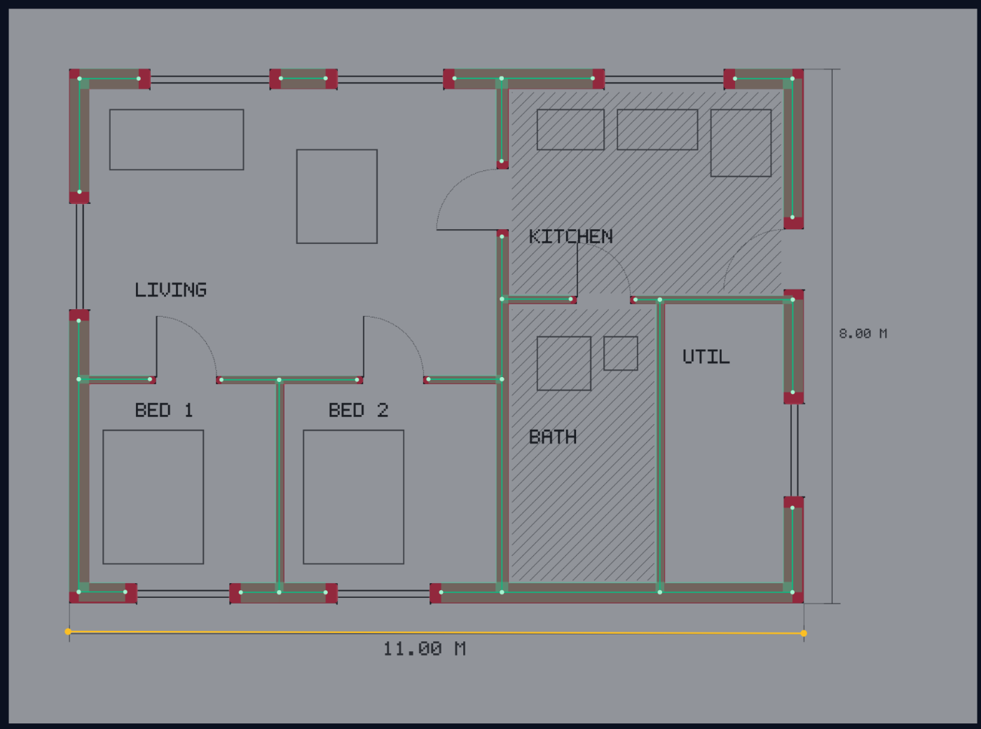 Traced walls over the scan